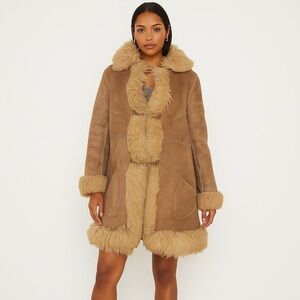 VTG Natural Suede Skin Tan A-Line Womens' Coat